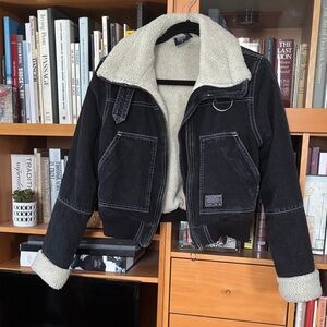 Urban Outfitters Black Jacket with Cream Shearling